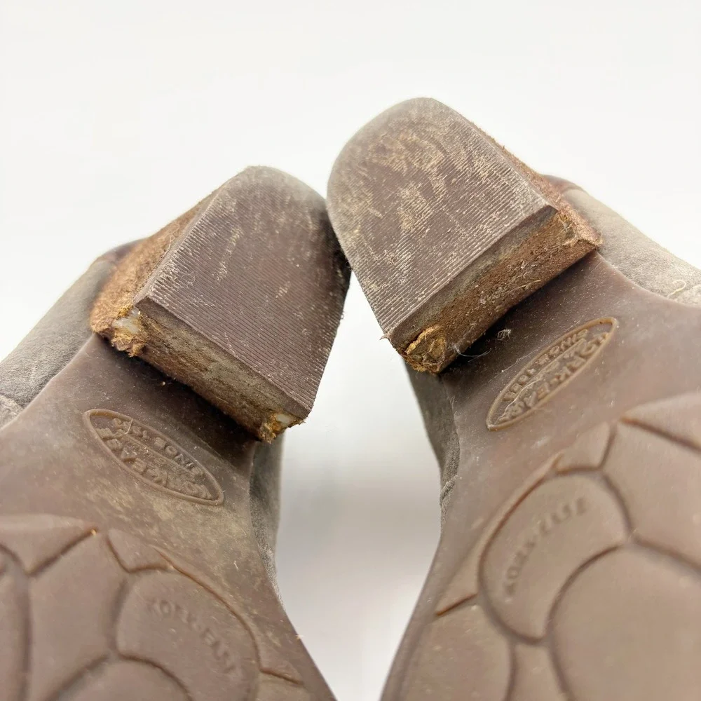 Kork-Ease Maddelena Distressed Suede Ankle Boots Size 8.5 Gray Buckle Block Heel